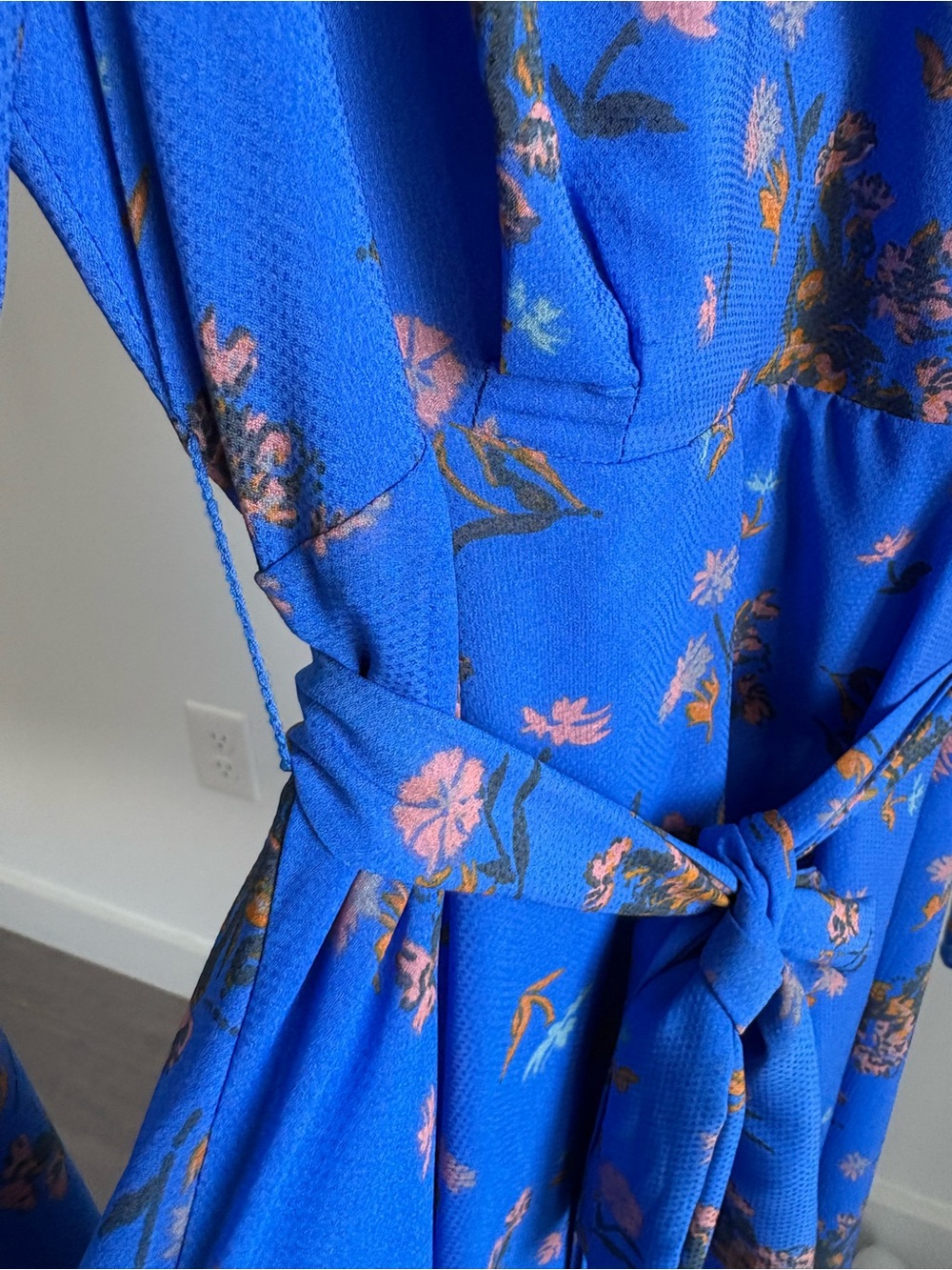 Free People Lilou Floral Wrap Mini Dress Blue Bell Sleeves Size Small - Picture 6 of 16